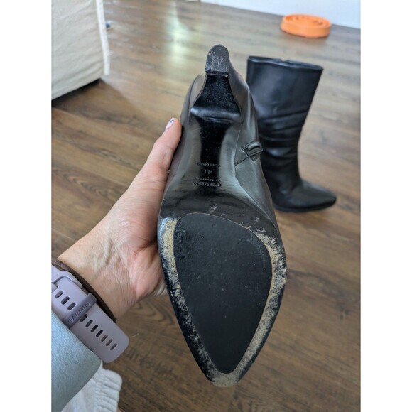 Prada Booties Helled Boots Black Size 41 US 9.5 1” Platform 3+” Heel Zip - Picture 6 of 12